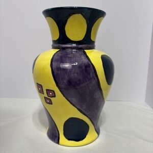 HANDMADE ART POTTERY CERAMIC VASE ABSTRACT COLORFUL SIGNED "AW"'01